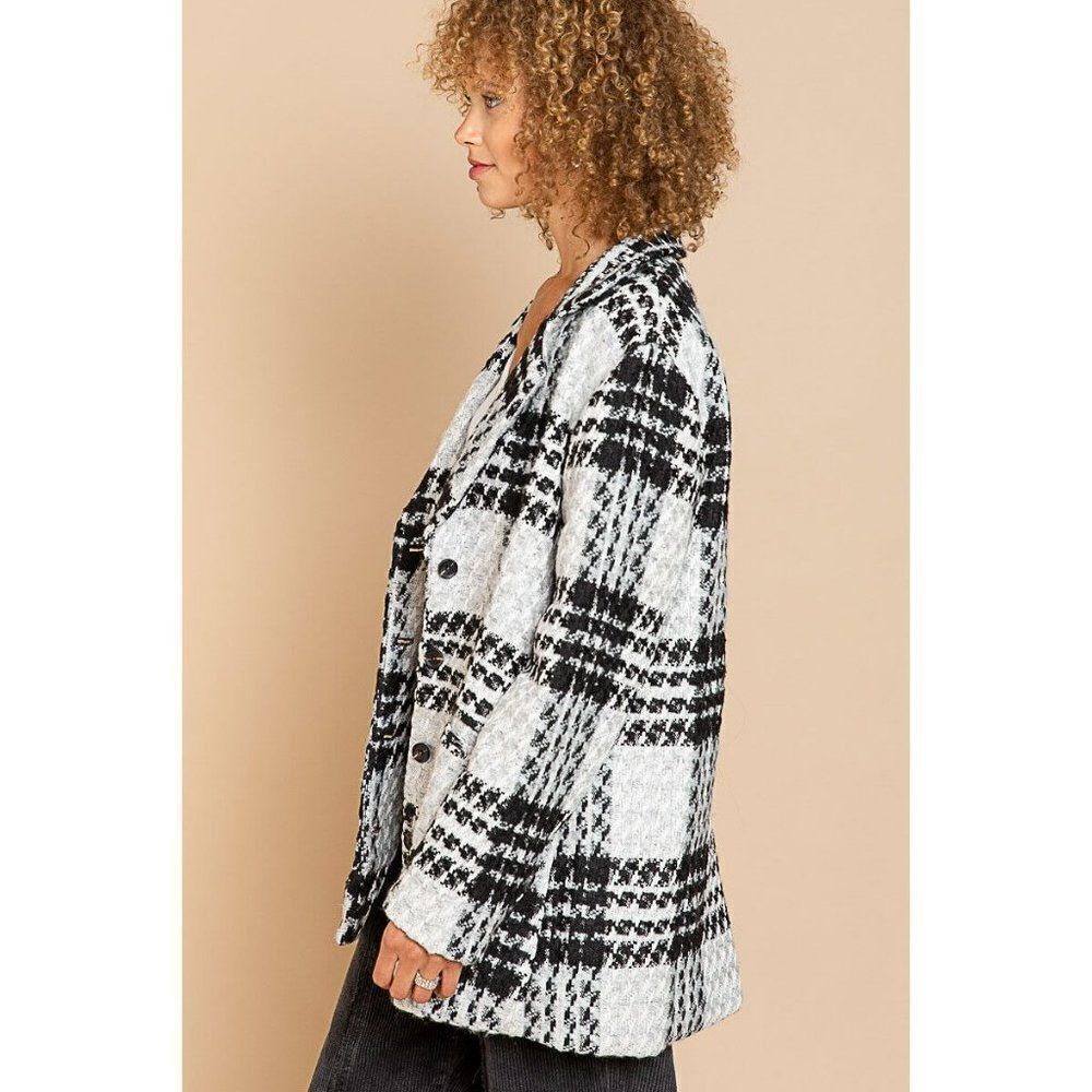 Sale! POL CLOTHING Women's Sweater Cardigan Blazer Black White Button Up FWJ173 - Picture 7 of 9